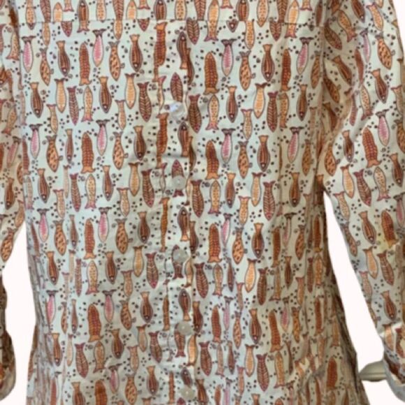 Tulip Clothing Logan Button Down Shirt Red Fish Print XS Made in India - Picture 9 of 14